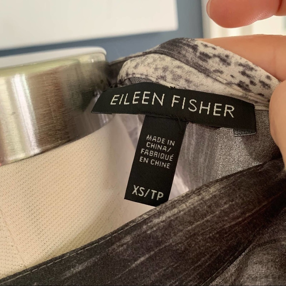 Eileen Fisher 100% Silk Marled Grey Shirtdress. XS run big - Picture 6 of 9